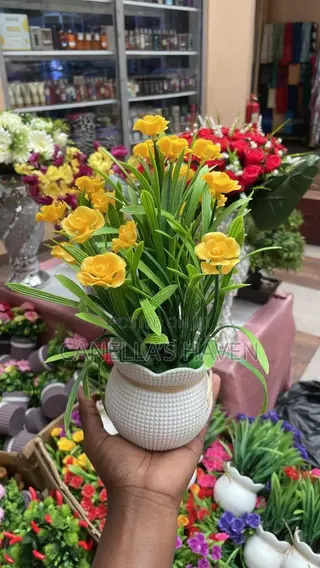 Artificial Yellow Flowers (White Pot)