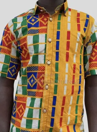 Men’s Kente Patchwork African Print Short-Sleeve Shirt