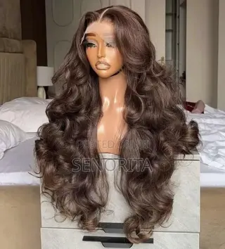 Long Brown Body Wave Wig 5x5 Closure 820-Human Hair Blend
