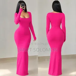 Ladies Pink Long Sleeve Bodycon Maxi Dress