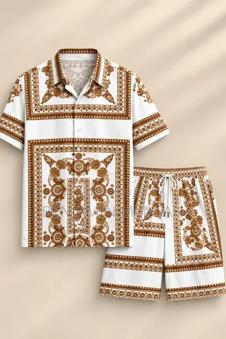 Men’s 2 Piece Matching Set | Printed Shirt Shorts | Casual Wear