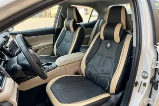 Beige and Black Leather Quilted Full Seat Cover- Universal