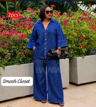 Trendy Denim 2-Piece Set | Button-Down Top & High-Waist Wide Pants
