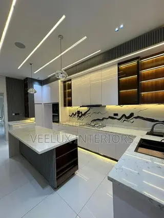 Hmodern Handleless Kitchen Cabinet With Glass Doors Drawers