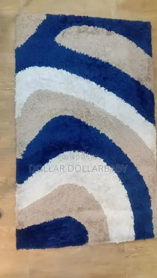 Modern Abstract Shag Rug – Blue, Cream Beige
