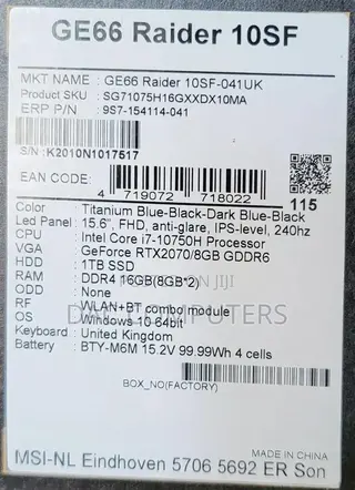 New Laptop MSI GE66 Raider 16GB Intel Core i7 SSD 1T