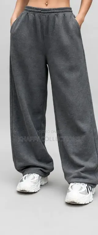Unisex Dark Grey Wide Leg Baggy Sweatpants - High Waist Joggers