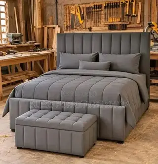 One Line Queen Size Bed Frame and Ottoman