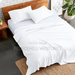 White Cotton Bedsheet Set With 2 Pillow Case - Double Bed