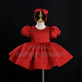 Premium Quality Red Girl's Dress With Free Hair Accessory