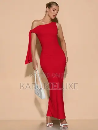Elegant One-Shoulder Red Maxi Dress