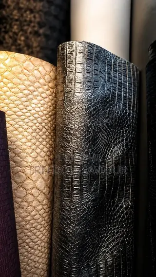 Luxury Crocodile Embossed Upholstery Fabric – Premium Black Finish