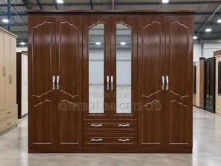 Modern Walnut 6-Door Wardrobe With Mirrors & Drawers - Free Fixing