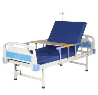 One Crank Hospital Bed With Mattress, Drip Stand Overbed Table