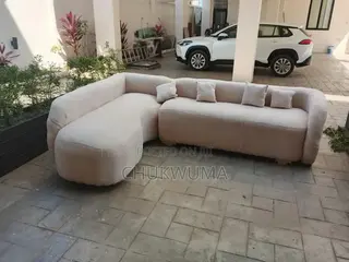 Cream Hairy Fabric 6 Seater Sofa