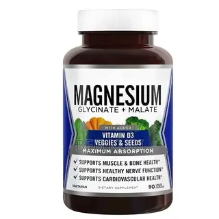 Magnesium Glycinate + Malate With Vitamin D3 – Max Absorption (90 Caps