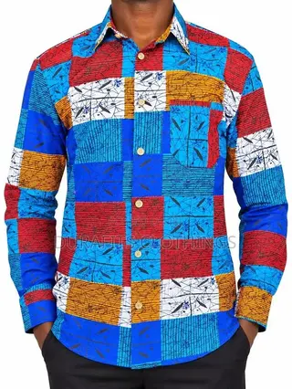Men’s Vibrant Ankara & Kente Patchwork Long-Sleeve Shirt