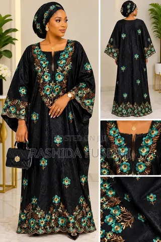 Black Shada Lace With Teal & Gold Embroidery