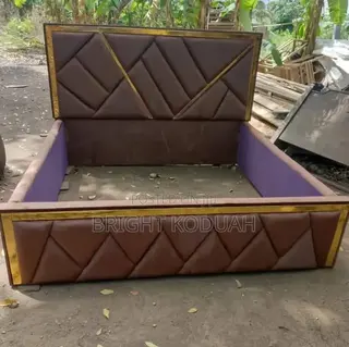 Brown Lather Queen Size Bed Frame