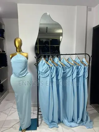 Light Blue Chiffon Halterneck Maxi Dress