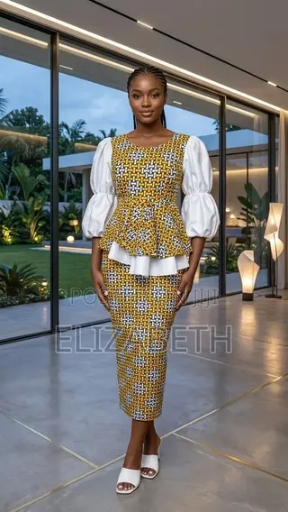 Yellow Ankara Peplum Dress – Elegant Women’s Outfit