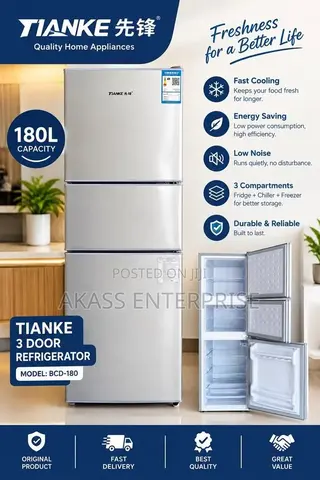 TIANKE 180L 3-Door Refrigerator BCD-180 - Energy Saving - Brand New