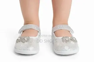 Silver Glitter Baby Girls Mary Jane With Flower Pearl Decor