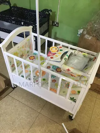 White Wooden Cot With Music