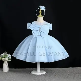 Premium Quality Blue Dress With Free Matching Hair Accessory