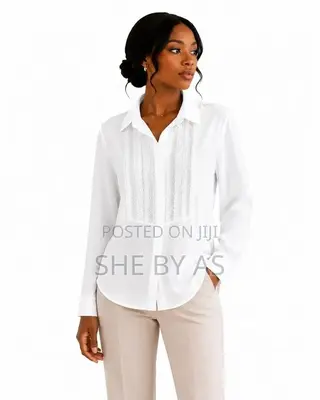 She by as - Classic White Embroidered Blouse