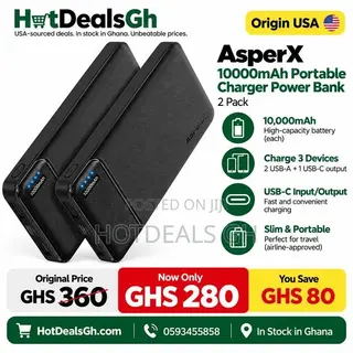 AsperX 2 Pack 10000mAh Portable Charger Dual USB Power Bank