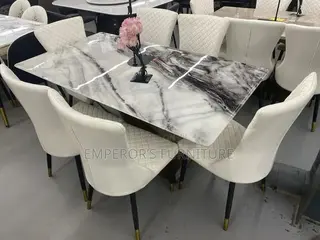 Glossy Marble Top Six Seater Dining Set