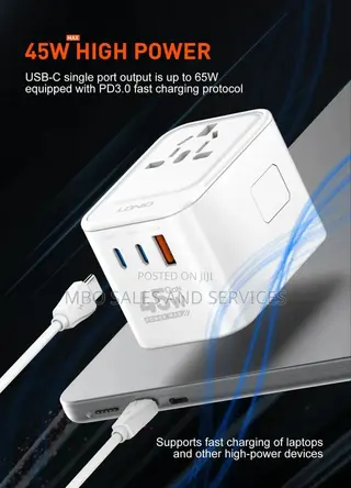 3 USB Ports 45W GaN Travel Adapter Z8 Type-C Output Up to 65W