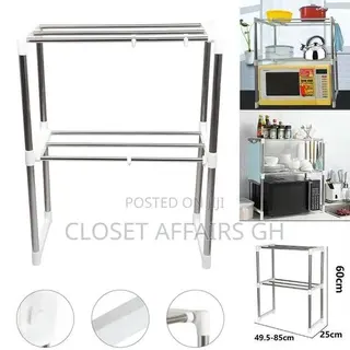 2-Tier Stainless Steel and Plastic Telescopic Microwave Shelf Rack.