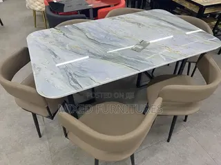Marble Dining Sets With Leather Chairs Six Seater