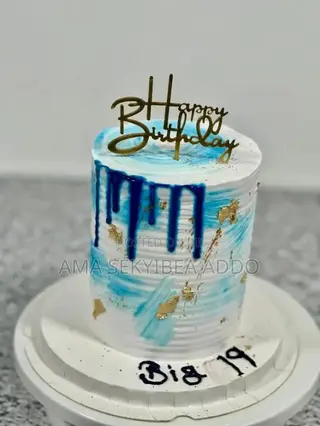 Blue and White Birthday Cake