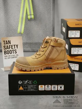 Tan Safety Side-Zip Footwear - Heavy Industrial Boots (Sea & Mew)