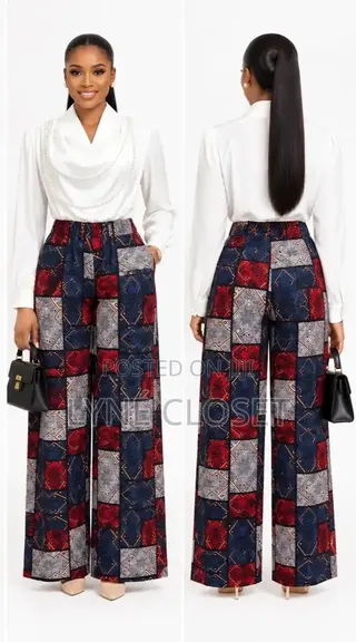 Navy, Red & Grey Patchwork Palazzo Trousers