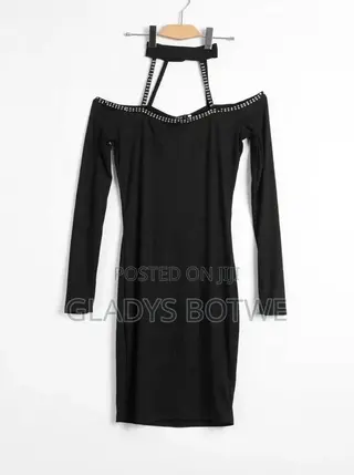 New Black Choker Off-Shoulder Bodycon Dress. Uk 14