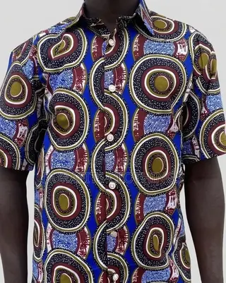 Men’s Concentric Circles African Print Short-Sleeve Shirt