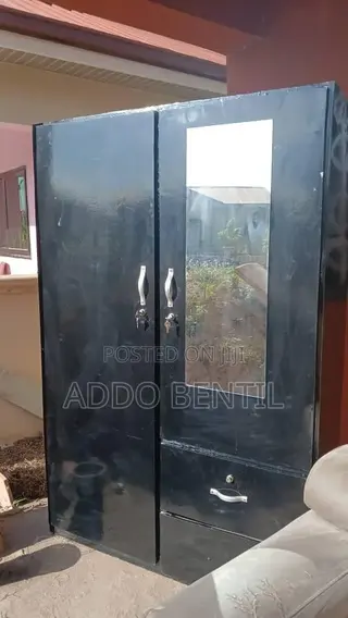 Modern Black Wardrobe With Mirror, Shelves and Drawers