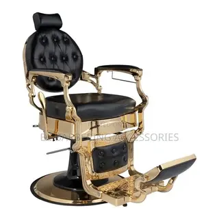 Vintage Heavy-Duty Gold Reclining Barber Chair