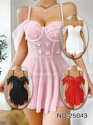Mesh Flower Night Wear Dress With G-String--4 Colos
