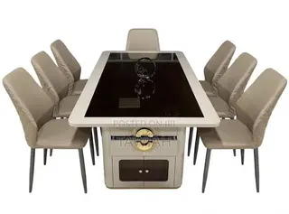 6 Seater Glass Top Dining Table With Storage Base