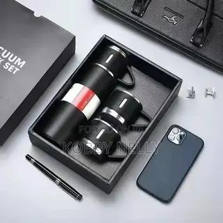 Premium 3-Piece Vacuum Flask & Cup Gift Set – Black