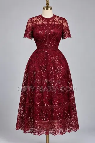 Burgundy Sequined Lace Dress