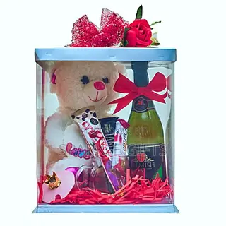 Teddy Bear, Wine, Assorted Chocolate Valentine Gift for Her