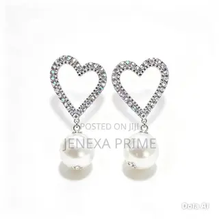 Sparkling Heart Pearl Drop Earrings