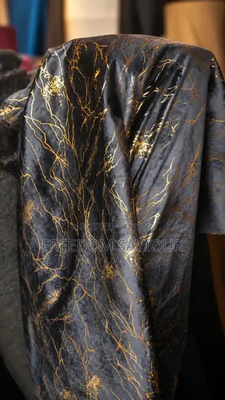 Luxury Black Gold Marble Velvet Upholstery Fabric