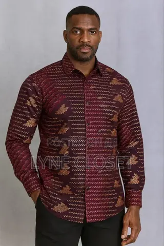 Men’S Long-Sleeve Shirt – Dark Wine With Patches of Golden Brown.